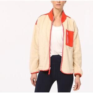 J. Crew Weekend Superplush Sherpa Full-Zip Jacket Colorblock Cream/Orange Small